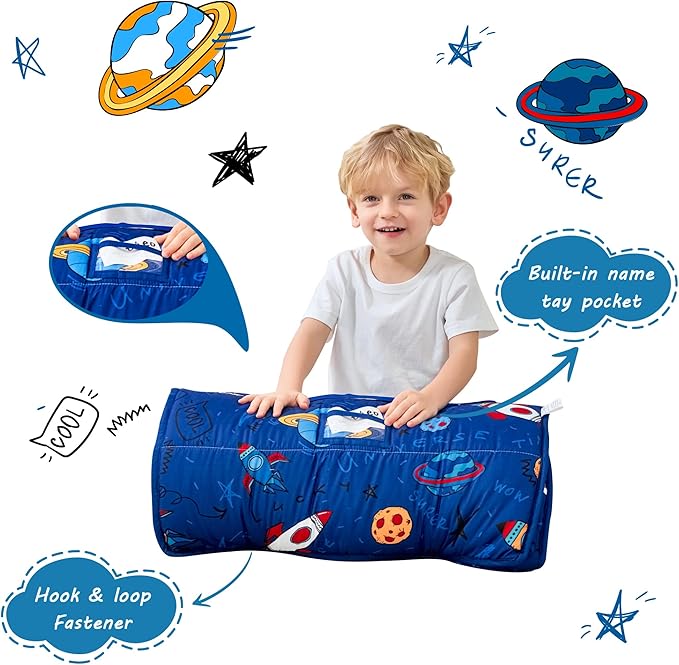 Lasoftan Toddler Nap Mat with Pillow and Blanket, Extra Large Rolled Napping Mats,Slumber Bags for Boys Girls,Kids Sleeping Bag for Daycare, Preschool Travel Camping