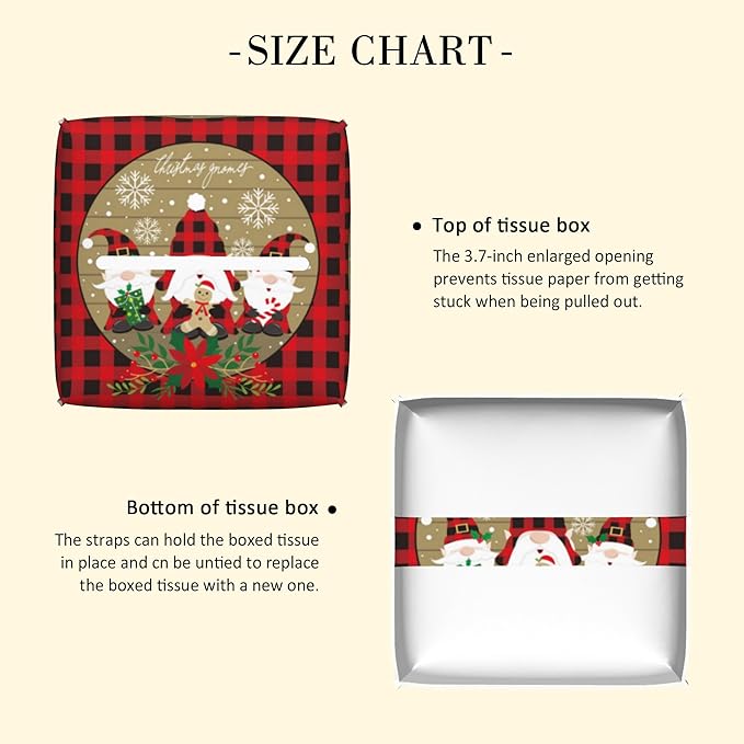 Red and Black Buffalo Plaid Leather Tissue Box Holder Christmas Gnomes Tissue Box Cover Square Waterproof Tissue Holder Organizer Modern Napkin Holder for Bedroom Dresser Night Stand Office Desk