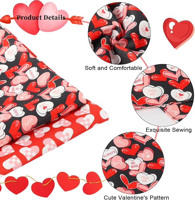 ARING PET Valentine's Dog Bandana 2 Pack-Cute Black&Red Heart Dog Triangle Bibs, Reversible Wedding Pet Scarf for Dogs and Cats