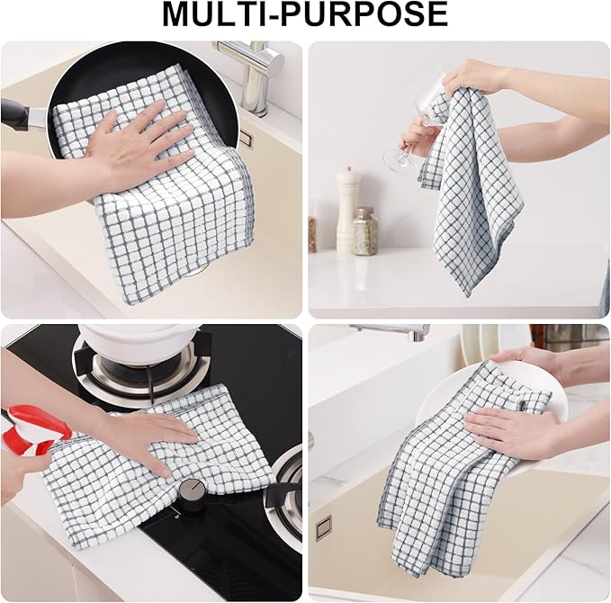 Kitinjoy Cotton 12 Pack Terry Kitchen Towels, 16 x 25 Inches Super Soft and Absorbent Dish Towels, Quick Drying Hand Towels for Kitchen Drying, Grey
