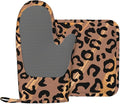Silicone Oven Mitts and Pot Holders Sets, Home Golden Leopard Print Heat Resistant BBQ Gloves for Kitchen Baking Cooking Grilling Microwave