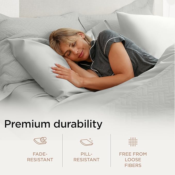 Threadmill Luxury Supima Cotton Sheets, Luxury 1000 Thread Count Soft 100% Cotton Sheets for Queen Size Bed, 4 Pc Light Grey Bed Sheets Queen Set, 5-Star Hotel Quality Deep Pocket Bed Sheets Set