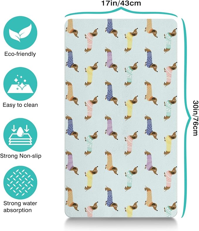 Dachshund Dog Food & Water Mat, Pet Feeding Mat for Floor Non-Slip Waterproof, Super Absorbent Cat Bowl Mat, Easy to Clean Eco-Friendly Durable Pet Placemat,17" × 30"