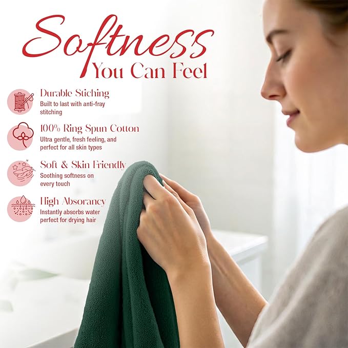 RIVERSIDE 12 Pack Washcloths - 12x12 Inches, 500 GSM, 100% Ring-Spun Cotton - Soft, Absorbent & Durable Face and Body Towels - for Bathroom, Spa, Gym, Makeup Removal & Everyday Use - Hunter Green