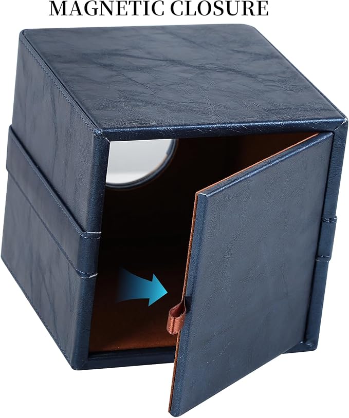 Cretkhp Luxury Square Tissue Box Cover, PU Leather Tissue Box Holder with Magnetic Closure and Gold Decorative Grommets for Bathroom Bedroom, Decorative Elegant Cube Tissue Holder (Blue)