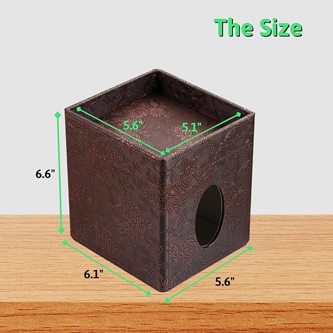 Lorteme Tissue Box Cover, PU Leather Square Tissue Box Holder with Upper Storage Tray for Bathroom/Countertop/Nightstand/Office Table - Antique
