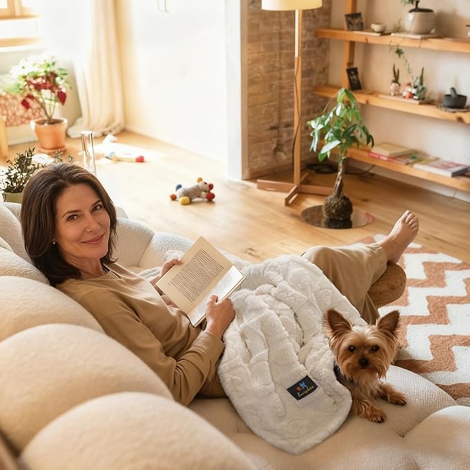 Luciphia Waterproof Dog Blanket for Medium Large Dogs Washable Bed Couch Protector Soft Fluffy 3D Heart Jacquard Pet Blanket with Sherpa Fleece Cozy Calming Throw Blankets, Beige 85x57 inch