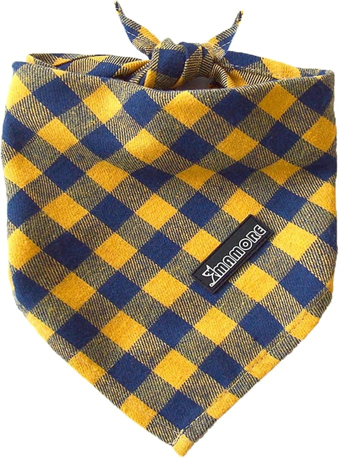 Adjustable Plaid Dog Bandanas,1PC Soft Washable Cotton Triangle Bib Kerchief Scarfs for Small Medium Large Dogs and Cats (Square Yellow, Large)