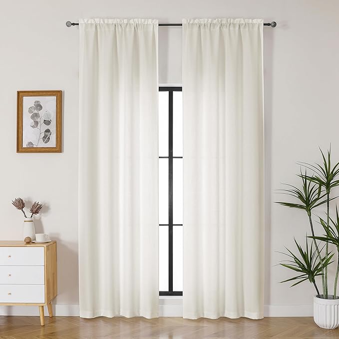 Lecloud Bessie Ivory Curtains 96 Inches Long 2 Panels for Big Windows, Light Filtering Breathable Elegant Living Room Curtains, Faux Linen Textured Curtain Drapes with Rod Pocket, Each 40 W x 96 L
