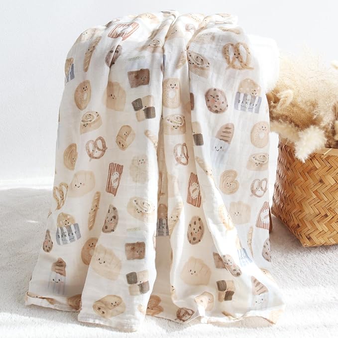 LifeTree Baby Swaddle Blankets Girls, Organic Muslin Swaddle Blankets Unisex Swaddling Wrap Receiving Blanket for Newborn, Organic Cotton, Large 47 x 47 inches, Bread and Brown