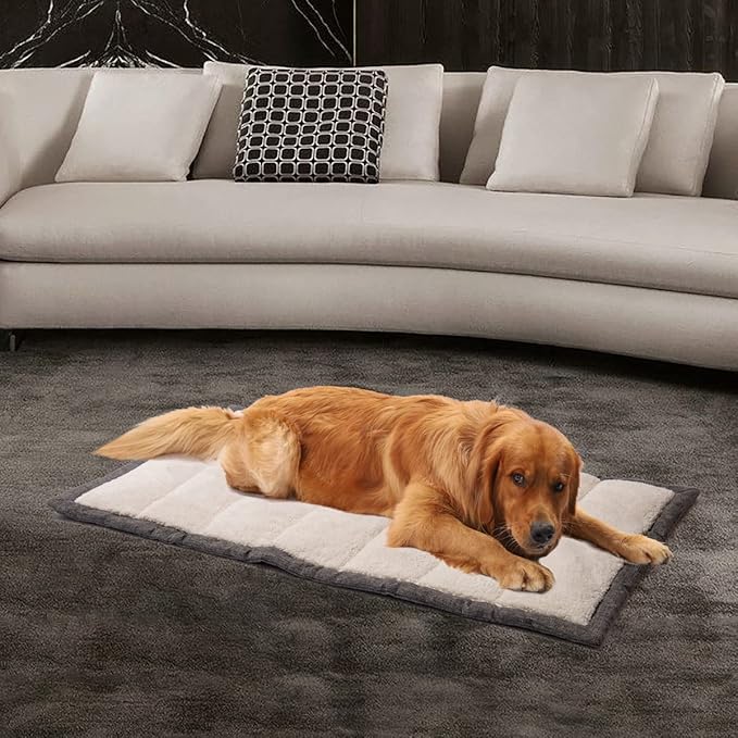 vmgreen Travel Dog Bed, Rollup Crate Mat, Kennel Pad, Pet Camping Gear with Carry Handles for Medium Dog or Cat, Super Soft, Machine Washable, 36 * 23” Grey