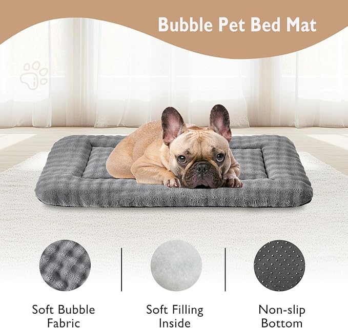 Yaning Dog Bed Mat Crate Pad for Medium Dogs, Washable Soft Pet Sleeping Mat Kennel Pad with 3D Bubble Pattern, Grey, 30"x 19"