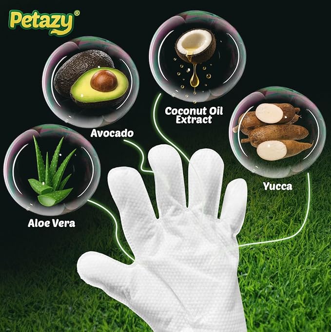 Petazy Pet Glove Wipes for Dogs & Cats – 50 Pack | Hypoallergenic, No Rinse, Extra Thick Cleaning Gloves with Aloe & Coconut Oil | Paws, Face, Ears & Butt | Travel Friendly, Gentle & Safe