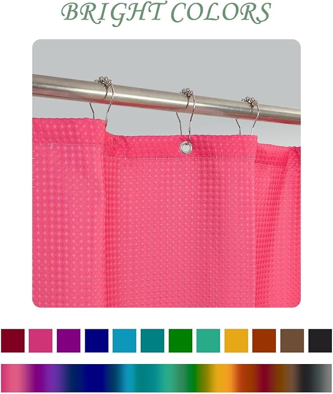 ggaimwf 36x72 Inch Solid Color Shower Curtain for Bathroom Waffle Bath Water Resistant Fabric Curtains Telemagenta Modern Thick Shower Stall Curtain with Metal Hooks