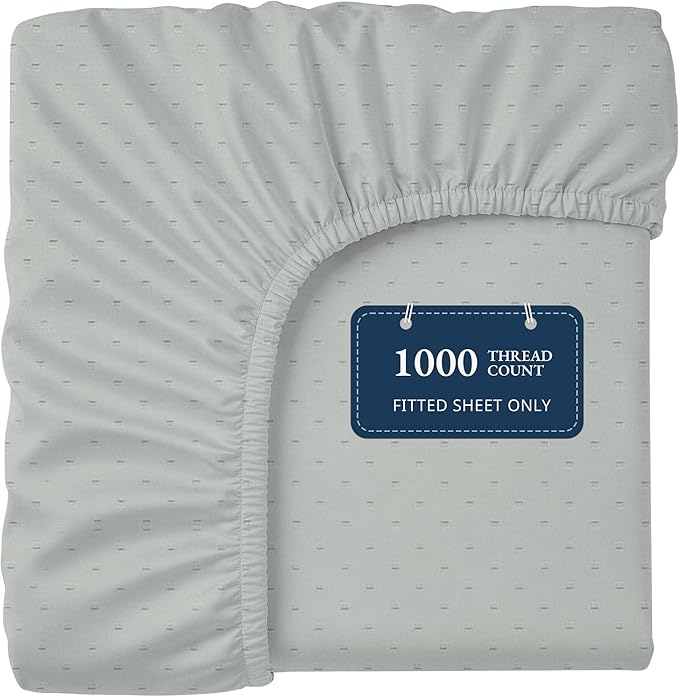 Lane Linen 100% Egyptian Cotton King Size Fitted Sheet Only (79"x81" + 16") - Elegant Sateen Weave, Ultra Soft, Breathable, Highly Durable, Deep Pockets Upto 17" - Swiss Dot Mineral