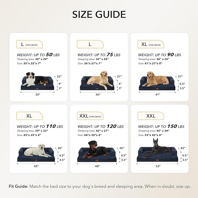 Casa Paw Orthopedic Dog Beds for Extra Large Dogs, Waterproof Egg Crate Foam XL Dog Bed with Sides 45x35Inch, Big Dogs Couch Beds with Removable Washable Cover and Nonskid Bottom, Navy Blue