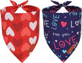ADOGGYGO Valentine Dog Bandana, Red Blue Heart Love Pet Scarf, Adjustable Fit Pet Valentine Bandanas for Small Dogs (Small)