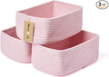 MiniArk Small Storage Baskets for Organizing | Closet Organizer Bins | Shelf Toy Basket | Woven Rope Baskets | Cube Decorative Box | Shallow Basket | 11.5x7.5x4.7” | 3 Packs Pink