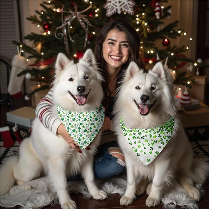 St. Patrick's Day Dog Bandana Reversible 2 Pack, St. Patricks Day Pet Bandanas for Dogs Lucky Shamrock Adjustable Triangle Holiday Scarves for Medium Large Extra Large Boy Girl Dogs
