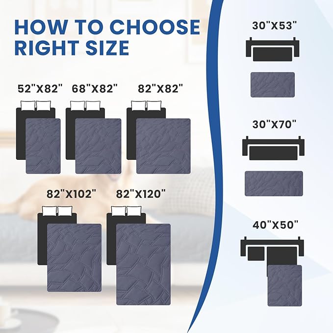 CYCMACO Waterproof Couch Covers for Pets, Waterproof Dog Bed Cover, Anti-Slip Soft Dog Blankets, Couch Cover for Dogs Washable, Pet Blanket for Puppy Large Dogs Cat (30x70 Inch, Grey Blue)