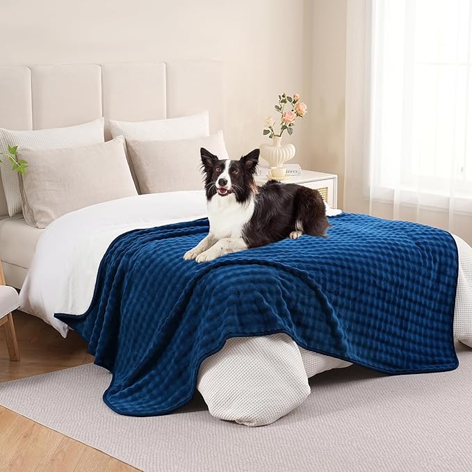 Yaning Waterproof Blanket for Bed Couch Sofa Car, Soft Leakproof Dog Blanket with 3D Bubble Pattern, Reversible Water Proof Pet Blankets for Dogs Cats Puppies (50"x60", Navy Blue)