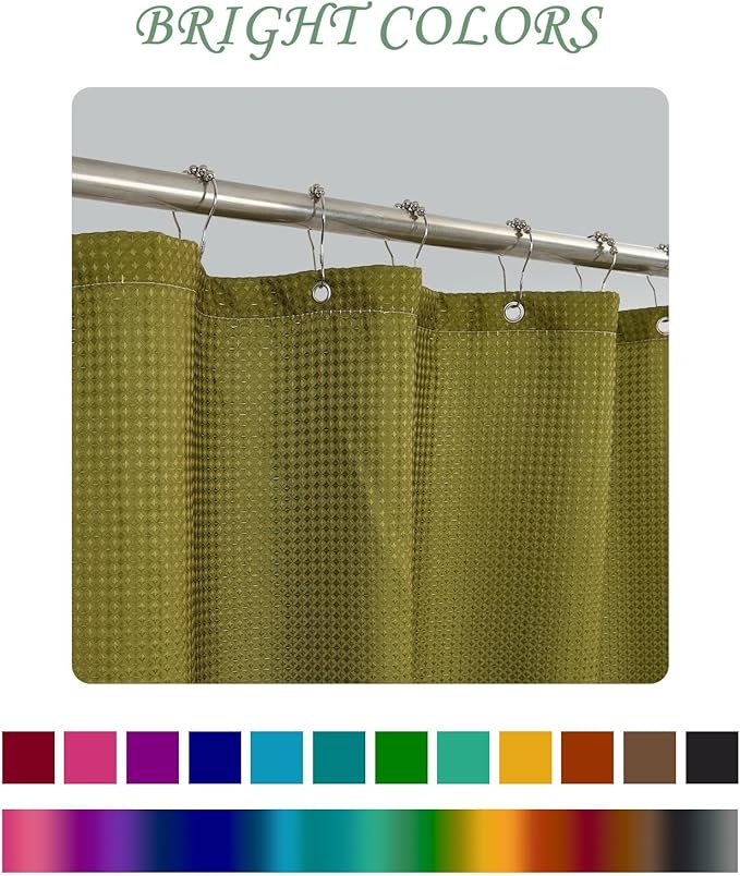 ggaimwf 60x72 Inch Solid Color Shower Curtain for Bathroom Waffle Bath Water Resistant Fabric Curtains Olive Modern Thick Shower Stall Curtain with Metal Hooks