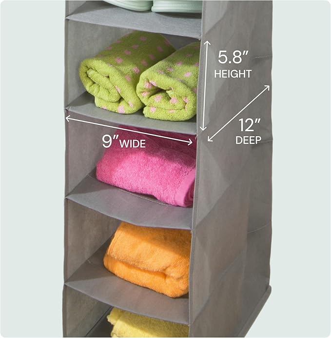 Boxy Concepts 10-Shelf Hanging Hat Organizer for Baseball Caps - Grey Contemporary Fabric - Space-Saving Baseball Cap Organizer & Closet Storage - Wall-Mount Hat Rack & Shoe Rack