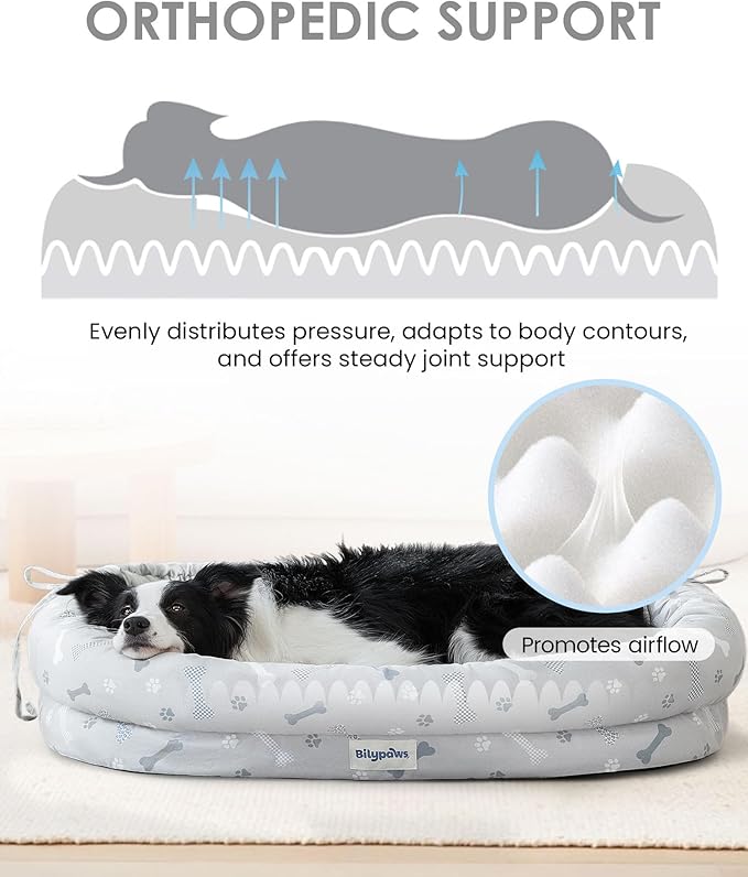 bilypaws Orthopedic Dog Bed for Large Dogs, Pet Sofa Bed with Egg Crate Foam, 4-Sided Bolster, Removable Washable Cover & Anti-Slip Bottom, X-Large Beige Bone