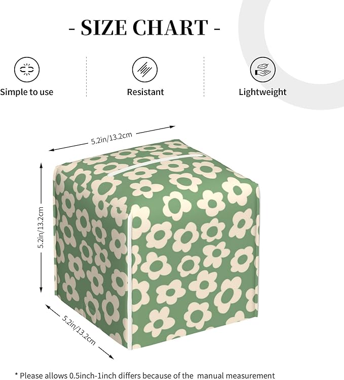 POIUBLE Tissue Box Holder Green Groovy Flower Tissue Box Cover Square Leather Tissue Holder Organizer Portable Decorative Facial Paper Case for Home Office Bathroom Vanity Countertop