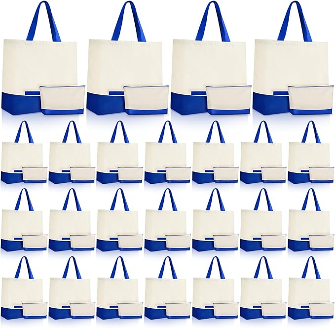 Sanwuta Canvas Tote Bags Bulk with Zipper Cosmetic Pouch 18.5" Reusable Cotton Shopping Bag with Handle for DIY Craft