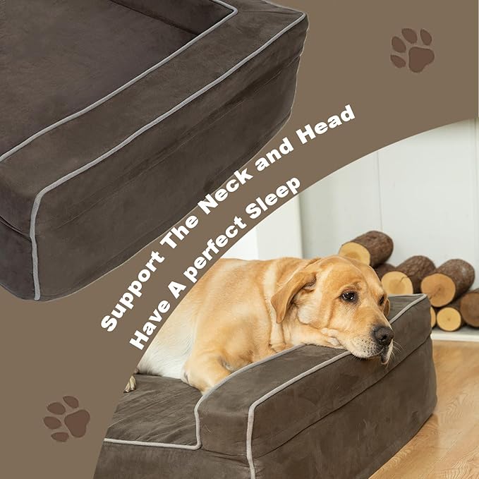 Mama halo Orthopedic Foam Dog Beds for Large Dogs Up to 100 lbs, L Dog Couch with Bolster, Washable Pet Bed Sofa with Removable All-Over Water-Resistant Cover & Non-Slip Bottom(Large, Grey)