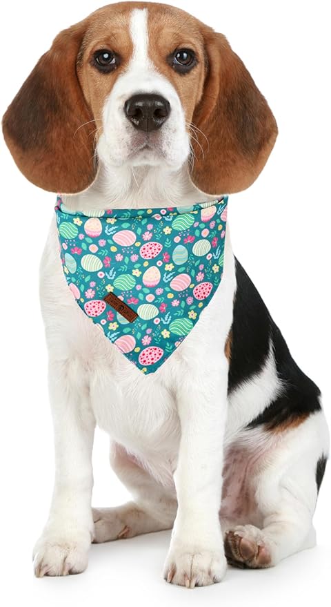 Lionet Paws Easter 2pcs Dog Bandanas, Pink Cute Rabbit Egss Dog Scarf Bib Premium Fabric, Happy Easter Green Bandanas for Medium Large Dogs Pets