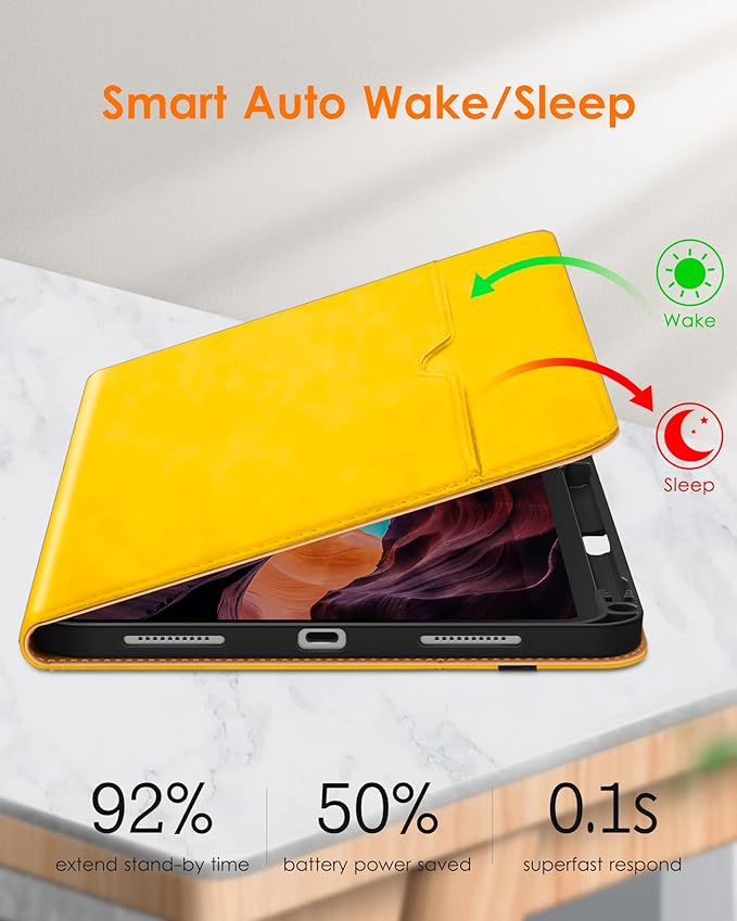 DTTO for iPad (A16) 11th Generation Case 11 Inch 2025, iPad 10th Generation Case 10.9 Inch 2022, Premium Leather Business Folio Stand Cover with Pencil Holder - Auto Wake/Sleep, Yellow