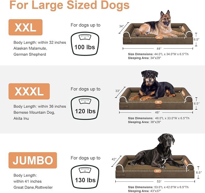 Large Dog Bed Orthopedic Washable: Extra Large Sized Beds for Jumbo Dogs Egg Crate Foam Sofa Couch Waterproof Removable Cover - Dark Coffee