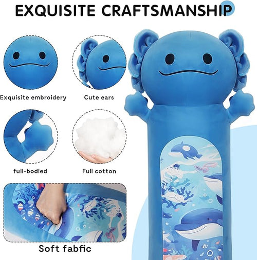 22” Long Axolotl Plush Body Pillow, Cute Blue Ocean Axolotl Stuffed Animals, Salamander Squishy Soft Plushies Toy, Gifts for Kids Girls and Boys, Birthdays, Halloween, Christmas ﻿