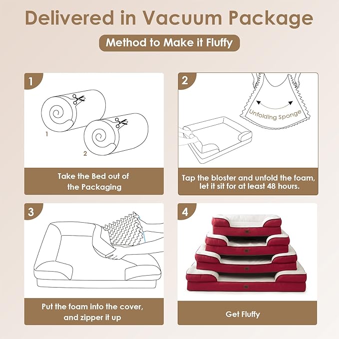 EHEYCIGA Orthopedic Dog Beds for Extra Large Dogs, Waterproof Memory Foam XXL Dog Bed with Sides, Non-Slip Bottom and Egg-Crate Foam Big Pet Couch Bed with Washable Removable Cover,Red