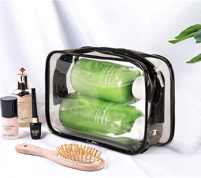 20 Packs Clear Cosmetics Bags for Women Men Waterproof Toiletry Bags PVC Makeup Bags Organizer Case with Zipper for Travel Bathroom (Black)