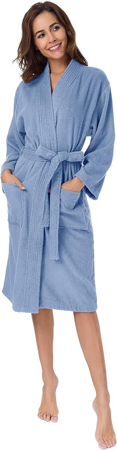 SIORO Women Terry Cloth Bath Robes with Pockets, Soft Long Cotton plush Kimono Wrap Bathrobe, Spa, Fuzzy Female nightgrown