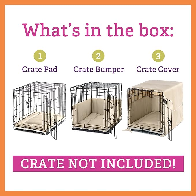 Pet Dreams 3-Piece Set Includes Dog Crate Cover, Dog Mat & Bumper Pad- Washable Kennel Bedding fits iCrate Cages 24, 30, 36, 42 Inch (Grey, Medium, 30")