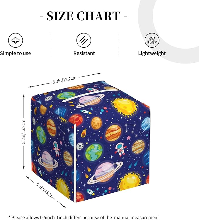 POIUBLE Leather Tissue Box Holder Solar System Universe Planet Tissue Box Cover Square Waterproof Tissue Holder Organizer Modern Napkin Holder for Bedroom Dresser Night Stand Office Desk