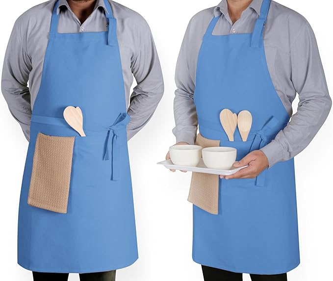 Native Fab Kitchen Apron 2 Pack - 100% Cotton Adjustable, Durable Apron with Pockets, Perfect for Cooking, Baking, Grilling