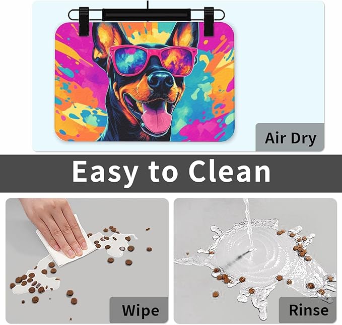 Doberman Food Mat for Floors Waterproof,Quick Dry Anti-Slip Dog Bowl Mats for Food and Water,Pet Feeding Mats,Pet Placemat for Messy Drinkers to Protect Floors,Pets Supplies 17.72×11.81in