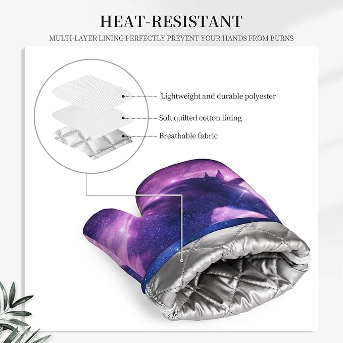 Purple Unicorn Galaxy Star Oven Mitts And Pot Holders Set Of 4 Silicone Heat Resistant Oven Mitten Potholders Non Slip Gloves Kitchen Decor For Bbq Cooking Grilling Baking