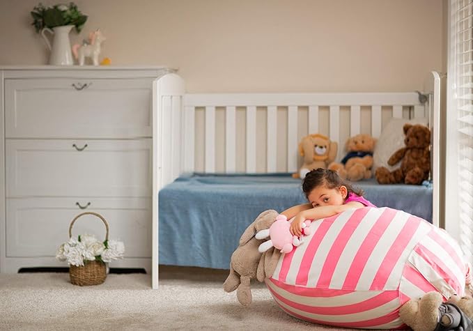WEKAPO Stuffed Animal Storage Bean Bag Chair Cover for Kids | Stuffable Zipper Beanbag for Organizing Children Plush Toys Large Premium Cotton Canvas (Pink, X-Large)