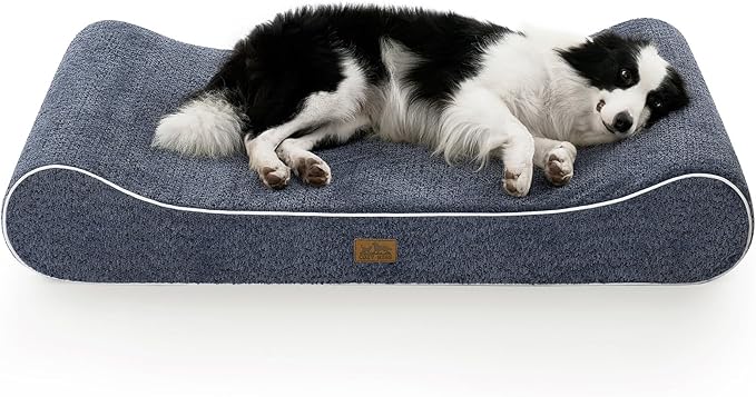COZY KISS Orthopedic Dog Bed for Extra Large Dogs up to 140 lbs - Removable Washable Cover with Waterproof Lining, Cotton-Polyester Blend Boat-Shaped Lounger Mattress, XL(51x36x8in), Blue