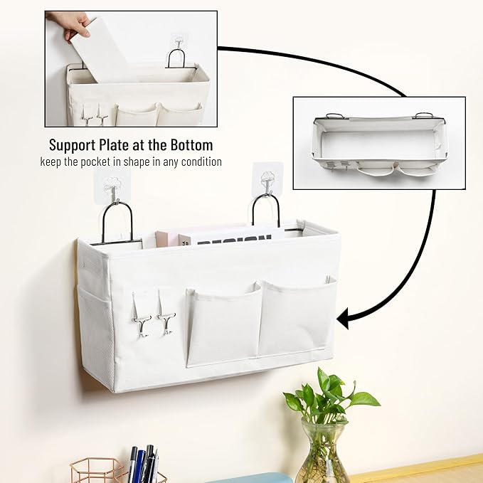 HZZTY BRNY 2pcs Large Wall Hanging Storage Bag, Door Closet Linen Fabric Pockets Organizer, Waterproof Multi Functional for Living Room Bedroom Bathroom Kitchen Office RV Camper with Hooks White