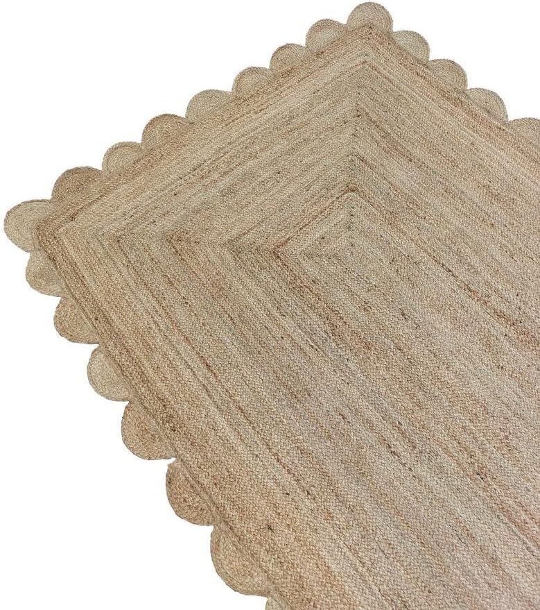 Scalloped Natural Jute Area Rug, Natural Color (6'X4'), 4'X6', SVIRUGH1