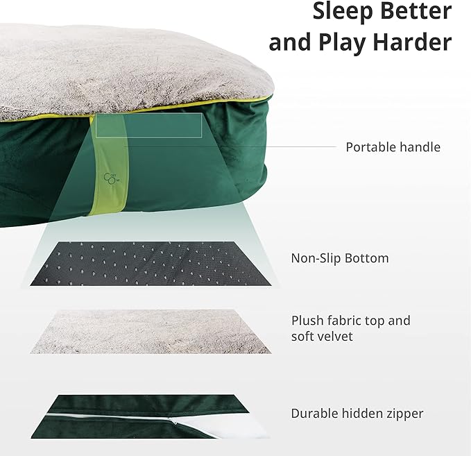 CozyOne Mia Collection Self-Warming Oval Dog Bed - Ultra-Soft Plush Dream Pet Bed with Removable Velvet Cover- Cozy Dog Beds for Small Dogs (27x24x8 Inch, Green) - Made in USA