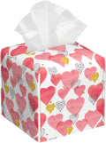 BLYKVGHQ Watercolor Pink Hearts Tissue Box Cover Square, Tissue Box Holder with Bottom Belt Leather Facial Paper Organizer Dispenser for Bathroom Bedroom Dresser Night Stand Tabletop