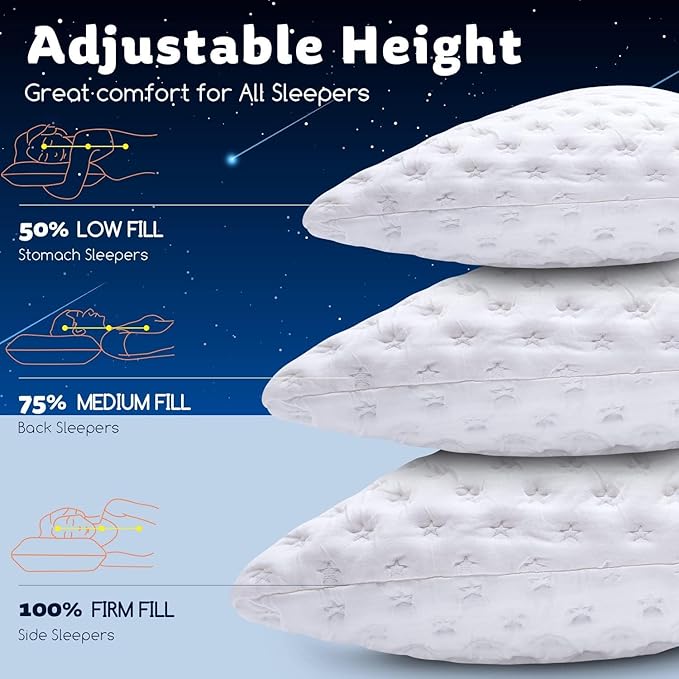 KUCEY Cooling Side Sleeper Pillow for Neck and Shoulder Pain, Luxury Shredded Memory Foam Curved Bed Pillows for Sleeping Set of 1- Adjustable Standard Size- Washable Cover Crescent White